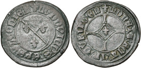 LIEGE, Principauté, Louis de Bourbon (1456-1482), Cu brûlé, s.d. (1478), Curange. Piéfort en cuivre. D/ (lis) LVDOVICVS EPS' LEODIEN Ecu de Bourbon. R...