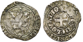 HERSTAL, Jean de Louvain, dit Jean Tristan (1285-1309), AR petit gros à l'écu au lion (demi-gros), vers 1294-1300. D/ + MONETA IOHANNIS DE LOVANIO Ecu...