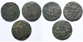 lot de 3 gigots: Liège, Ferdinand de Bavière, s.d. (Chestret 611, corrodé); imitation de Josse-Maximilien de Bronckhorst à Gronsveld (Lucas 119, rare)...