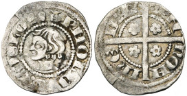LOON, Graafschap, Arnold V (1279-1323), AR kopje (denarius), na 1286, Hasselt. Imitatie van het Brabants kopje van Jan I. Vz/ (eikel) ARNOLDVS COS LO...