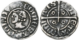 LOON, Graafschap, Arnold V (1279-1323), AR kopje (denarius), na 1286, Hasselt. Imitatie van het Brabants kopje van Jan I. Vz/ + COMES ARNOLDVS Hoofd n...