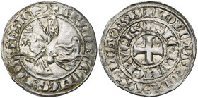 LOON, Graafschap, Arnold V (1279-1323), AR halve groot met de ridder, ca. 1311-1312, Hasselt. Type 3A. Vz/ + ARNOL'- COMES: LO-S'ESIE Ridder te paard ...