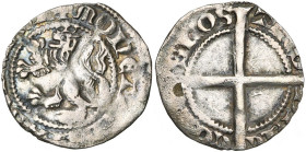 LOON, Graafschap, Diederik van Heinsberg (1336-1361), AR halve groot met de leeuw, na 1354, Hasselt. Met omgewisselde omschriften. Vz/ + MONETA [DE hA...