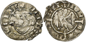 RECKHEIM, Willem II van Sombreffe (1400-1475), biljoen kwart groot (cokibus). Vz/ WILHL DE SOMBREF Wapenschild van Sombreffe tussen drie roosjes. Kz...