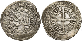 RUMMEN, Arnold van Oreye (1355-1370), AR leeuwengroot, 1355-1365. Imitatie van de Vlaamse leeuwengroot. Met titel van Heer van Quaecbeke. Vz/ Klimmend...