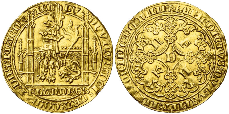 VLAANDEREN, Graafschap, Lodewijk van Male (1346-1384), AV gouden gehelmde leeuw ...
