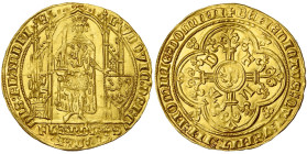VLAANDEREN, Graafschap, Lodewijk van Male (1346-1384), AV gouden Flandres (Flandres d'or), 1369-1370, Gent. Vz/ De gekroonde graaf met een hermelijnma...