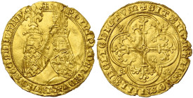 VLAANDEREN, Graafschap, Philips de Stoute (1384-1404), AV dubbele gouden helm, 1386-1387, Gent. Vz/ Wapenschilden van Bourgondië en Vlaanderen onder t...