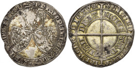 VLAANDEREN, Graafschap, Philips de Stoute (1384-1404), AR dubbele groot jangelaar, 1386-1387, Gent. Vz/ De twee wapenschilden van Bourgondië en Vlaand...