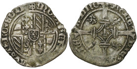 VLAANDEREN, Graafschap, Philips de Schone (1482-1506), AR halve stuiver (halve mecheleer), z.j. (2e emissie, 1485), Brugge. Vz/ Wapen van Oostenrijk-B...