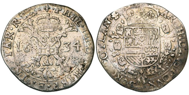 VLAANDEREN, Graafschap, Philips IV (1621-1665), AR patagon, 1634, Brugge. Vz/ Ge...