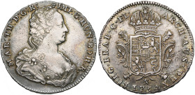 VLAANDEREN, Graafschap, Maria Theresia (1740-1780), AR dukaton, 1754, Brugge. Vz/ Bb. r., zonder oorring. Kz/ Gekroond wapenschild op een Bourgondisch...
