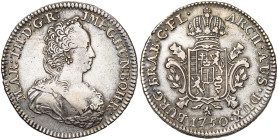VLAANDEREN, Graafschap, Maria Theresia (1740-1780), AR halve dukaton, 1750, Brugge. Vz/ Bb. r. Kz/ Gekroond wapenschild op een Bourgondisch kruis. Del...