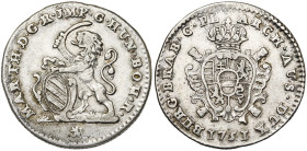 VLAANDEREN, Graafschap, Maria Theresia (1740-1780), AR dubbele schelling, 1751, Brugge. Vz/ Leeuw n.l. met zwaard en Bourgondisch wapen. Kz/ Gekroond ...