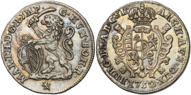 VLAANDEREN, Graafschap, Maria Theresia (1740-1780), AR schelling, 1750, Brugge. Vz/ Leeuw n.l., met zwaard en wapen van Oostenrijk-Bourgondië. Kz/ Gek...