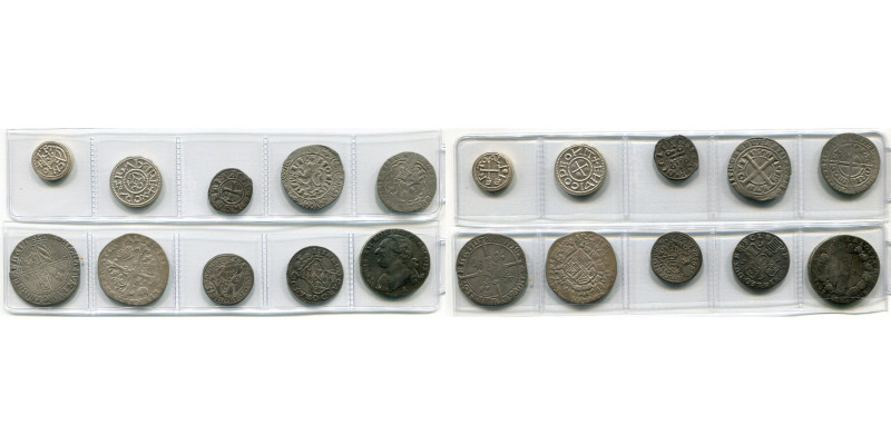 lot de 10 p.: reproduction en argent du triens mérovingien de Huy et du denier c...