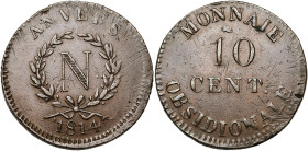 BELGIQUE, Siège d'Anvers, Napoléon Ier, Cu 10 centimes, 16 au 19 mars 1814, atelier Wolschot. Sans signature. R/ Point après CENT, sans point après OB...