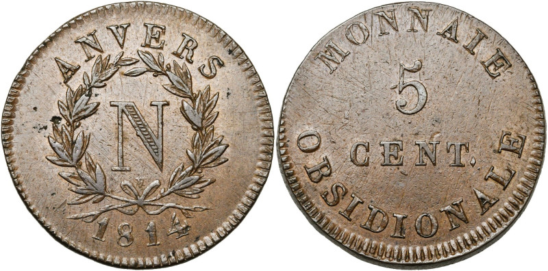 BELGIQUE, Siège d'Anvers, Napoléon Ier, Cu 5 centimes, 2 au 6 avril 1814, atelie...