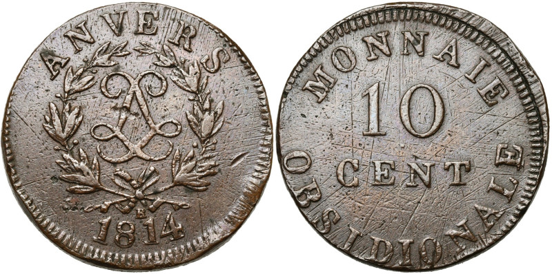 BELGIQUE, Siège d'Anvers, Louis XVIII, Cu 10 centimes, 23 avril au 2 mai 1814, a...