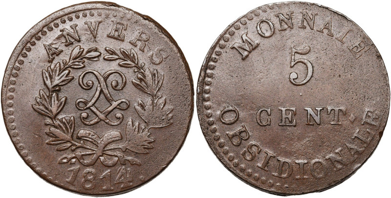 BELGIQUE, Siège d'Anvers, Louis XVIII, Cu 5 centimes, 20 avril au 2 mai 1814, at...