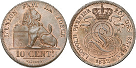 BELGIQUE, Royaume, Léopold Ier (1831-1865), Cu 10 centimes, 1832. BRAEMT F. avec point. Bogaert 19A.

Fleur de Coin / Uncirculated