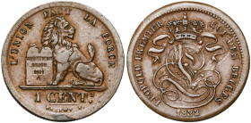 BELGIQUE, Royaume, Léopold Ier (1831-1865), Cu 1 centime, 1832. Bogaert 24B1. Rare. Surfrappé, avec le motif du droit faiblement incus au revers.

T...