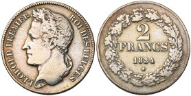 BELGIQUE, Royaume, Léopold Ier (1831-1865), AR 2 francs, 1834. Pos. B. Lettres inclinées à d. Bogaert 89B1. Rare. Nettoyé.

Beau à Très Beau / Fine ...