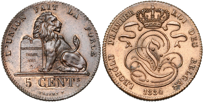 BELGIQUE, Royaume, Léopold Ier (1831-1865), Cu 5 centimes, 1834. BRAEMT F. avec ...