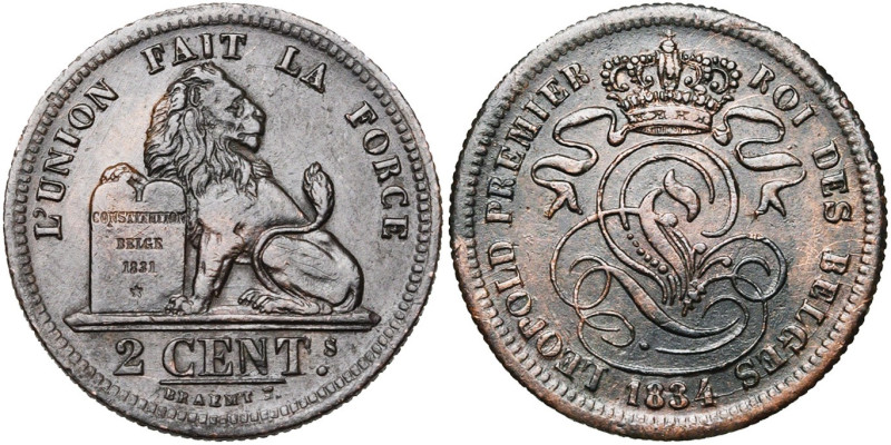 BELGIQUE, Royaume, Léopold Ier (1831-1865), Cu 2 centimes, 1834. BRAEMT F. avec ...