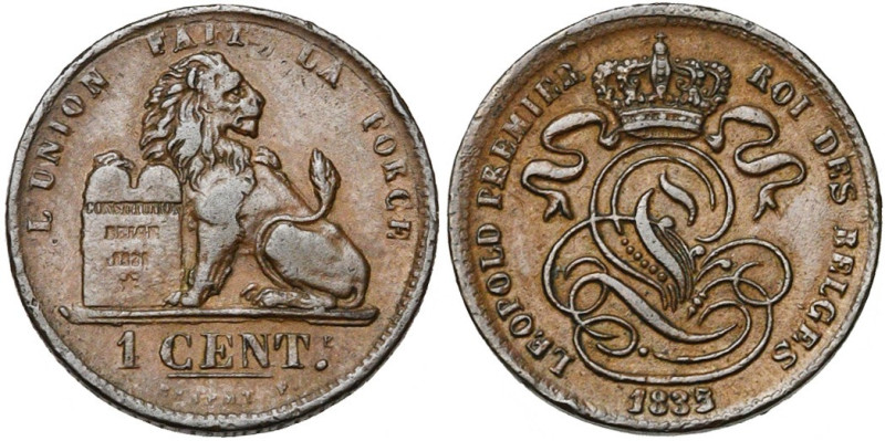 BELGIQUE, Royaume, Léopold Ier (1831-1865), Cu 1 centime, 1835 sur 1832. Bogaert...
