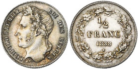 BELGIQUE, Royaume, Léopold Ier (1831-1865), AR 1/2 franc, 1838. Dupriez 159.

presque Superbe / about Extremely Fine