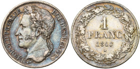 BELGIQUE, Royaume, Léopold Ier (1831-1865), AR 1 franc, 1840. Dupriez 170. Rare. Griffe sur le cou.

Très Beau / Very Fine