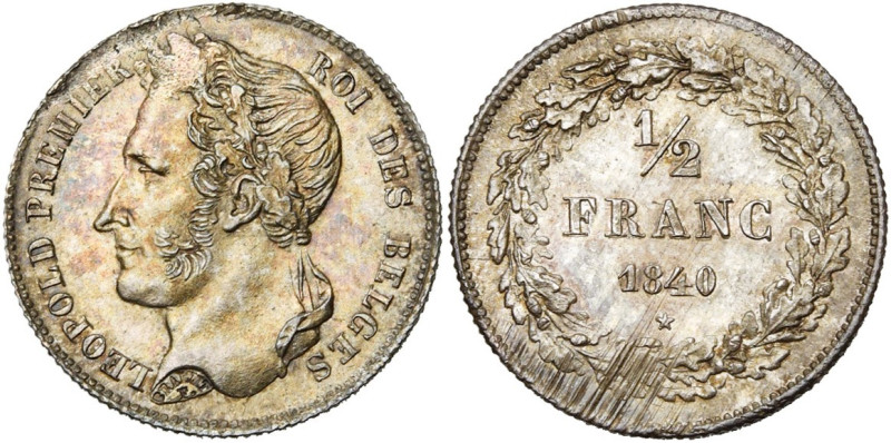 BELGIQUE, Royaume, Léopold Ier (1831-1865), AR 1/2 franc, 1840. Dupriez 172. Rar...