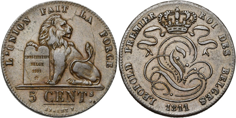 BELGIQUE, Royaume, Léopold Ier (1831-1865), Cu 5 centimes, 1811 (au lieu de 1841...