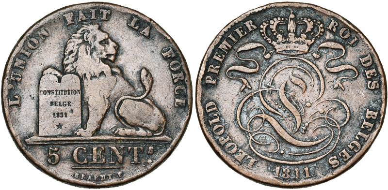 BELGIQUE, Royaume, Léopold Ier (1831-1865), Cu 5 centimes, 1811 (au lieu de 1841...