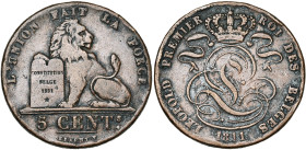 BELGIQUE, Royaume, Léopold Ier (1831-1865), Cu 5 centimes, 1811 (au lieu de 1841). Dupriez 184. Très rare.

Le graveur a voulu restaurer un coin de ...