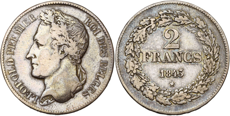 BELGIQUE, Royaume, Léopold Ier (1831-1865), AR 2 francs, 1843. Pos. A. Lettres i...