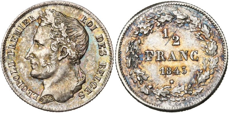 BELGIQUE, Royaume, Léopold Ier (1831-1865), AR 1/2 franc, 1843. Dupriez 202. Rar...