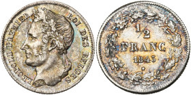 BELGIQUE, Royaume, Léopold Ier (1831-1865), AR 1/2 franc, 1843. Dupriez 202. Rare. Fines griffes.

Très Beau à Superbe / Very Fine - Extremely Fine...