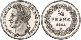 BELGIQUE, Royaume, Léopold Ier (1831-1865), AR 1/4 de franc, 1844. Dupriez 215. Nettoyé.

Superbe à Fleur de Coin / Extremely Fine - Uncirculated