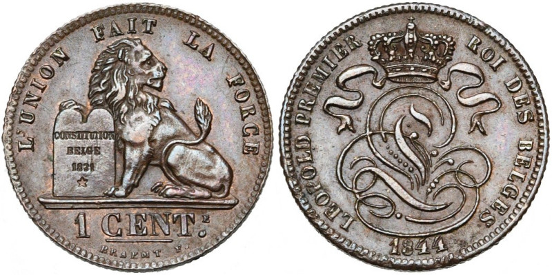 BELGIQUE, Royaume, Léopold Ier (1831-1865), Cu 1 centime, 1844. Dupriez 220. Rar...