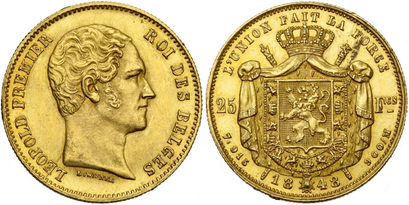 BELGIQUE, Royaume, Léopold Ier (1831-1865), AV 25 francs, 1848. L.WIENER avec po...