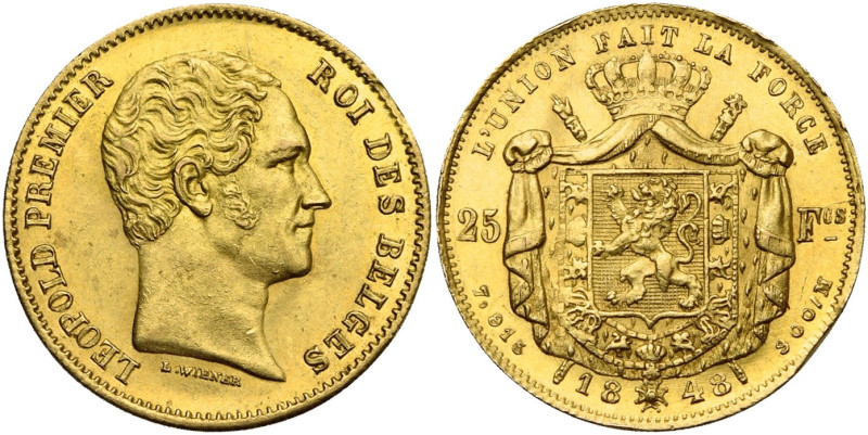 BELGIQUE, Royaume, Léopold Ier (1831-1865), AV 25 francs, 1848. L.WIENER avec po...