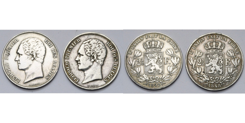 BELGIQUE, Royaume, Léopold Ier (1831-1865), lot de 2 p. de 2 1/2 francs, 1848. P...