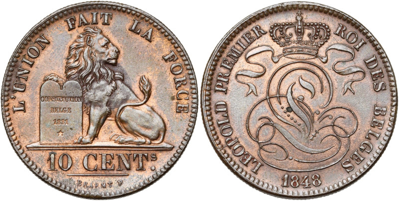BELGIQUE, Royaume, Léopold Ier (1831-1865), Cu 10 centimes, 1848 sur 1838. BRAEM...