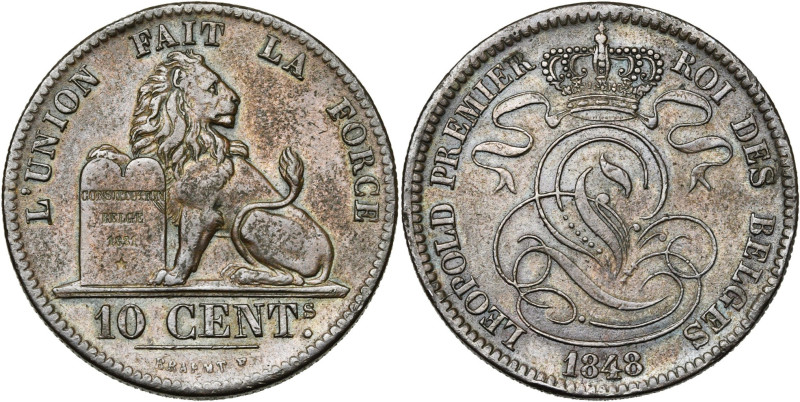 BELGIQUE, Royaume, Léopold Ier (1831-1865), Cu 10 centimes, 1848 sur 1838. BRAEM...