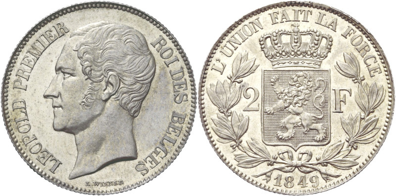 BELGIQUE, Royaume, Léopold Ier (1831-1865), AR 2 francs, 1849. Tête nue. Dupriez...
