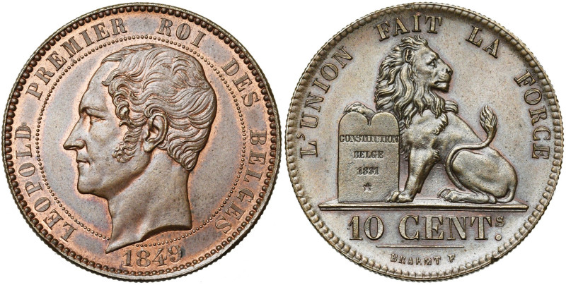 BELGIQUE, Royaume, Léopold Ier (1831-1865), 10 centimes, 1849. Essai en cuivre p...