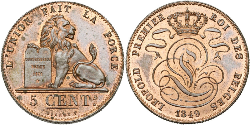 BELGIQUE, Royaume, Léopold Ier (1831-1865), Cu 5 centimes, 1849. BRAEMT F. avec ...