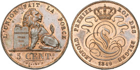 BELGIQUE, Royaume, Léopold Ier (1831-1865), Cu 5 centimes, 1849. BRAEMT F. avec point. Epreuve avec petite date et champ brillant. Bogaert 444. Rare. ...